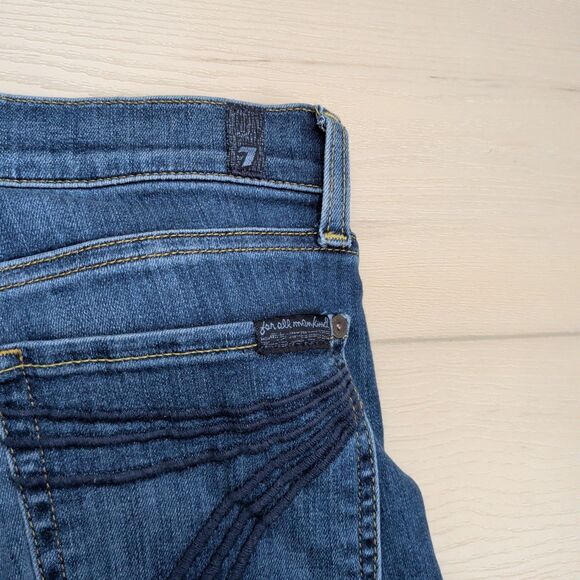 7 For All Mankind Dojo Jeans Womens 28 Blue Flare Stretch Denim 34" Inseam Boho - Picture 8 of 14